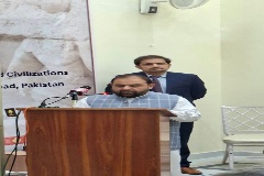 首席貴賓巴基斯坦國家遺產與文化部部長Aurangzeb Khan Khichi開幕式致詞。